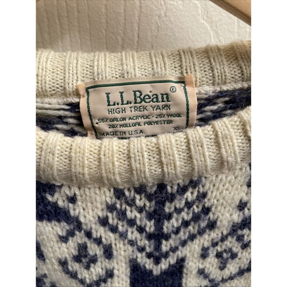 Vintage L.L Bean Nordic Fair Isle Snowflake High Trek Yarn Wool Sweater USA W XL - Picture 4 of 10